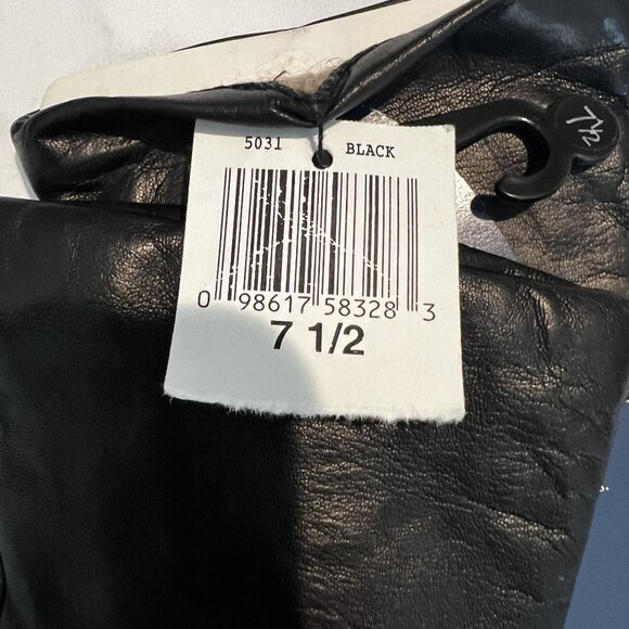 NWT Charter Club Womens Leather Gloves 7 1/2 blk Cashmere Lined Water Resistant - Picture 3 of 4